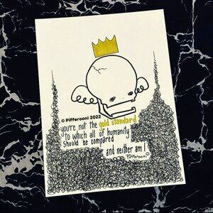 Original GOLD STANDARD crazy cute skull poetry poster drawing